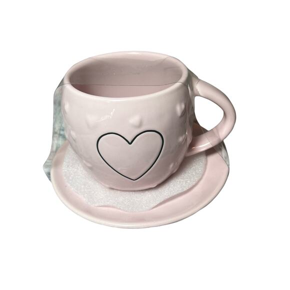 RAE DUNN HEART NEW Vintage 3D Hearts Valentine Pink Tea Cup W/Saucer - Picture 2 of 7